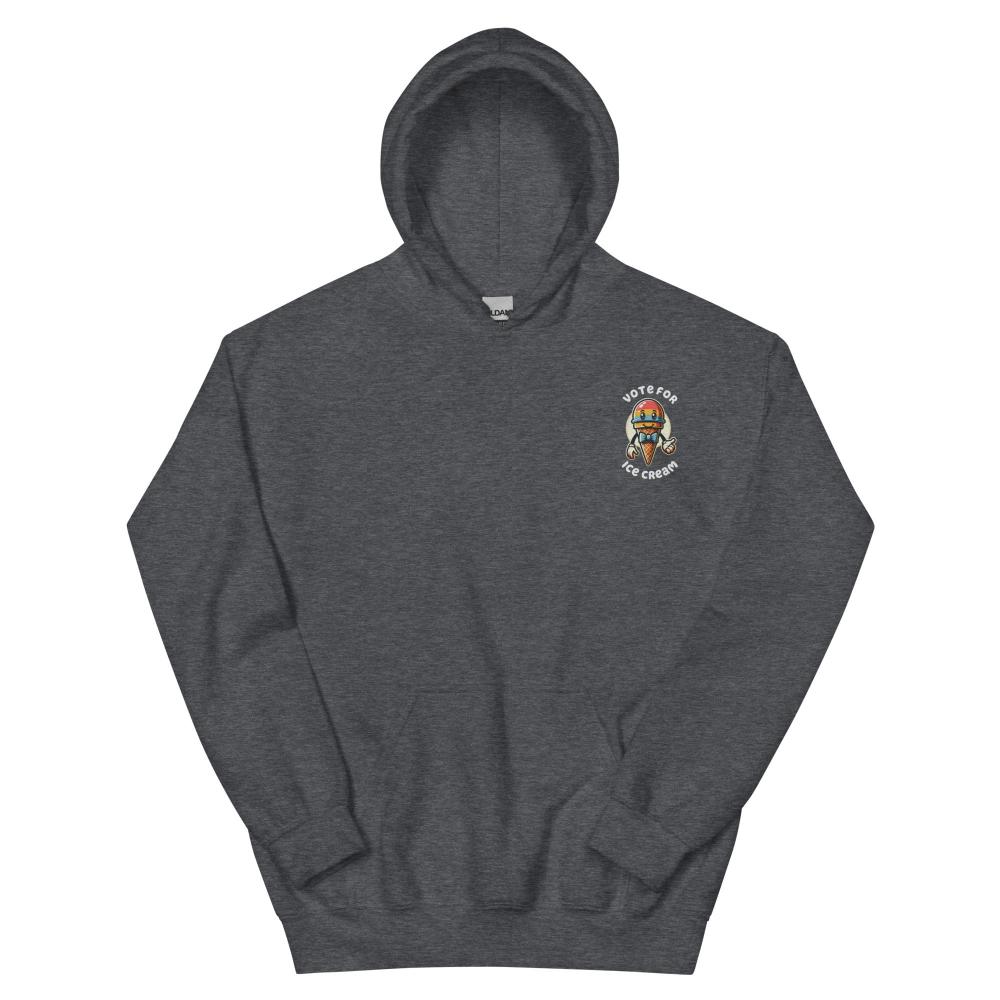 Vote For Ice Cream Embroidered Hoodie - Dark Heather Color - https://ascensionemporium.net